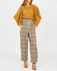 Pantalon baggy en laine vichy - Cognac