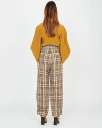 Pantalon baggy en laine vichy - Cognac