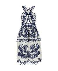 Robe midi Richelieu à découpes sans manches en lin - Blanc