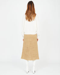 Jupe droite en macro-toile de laine - Beige