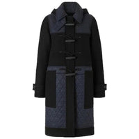 Duffle-coat en laine technique avec panneaux matelassés - Black