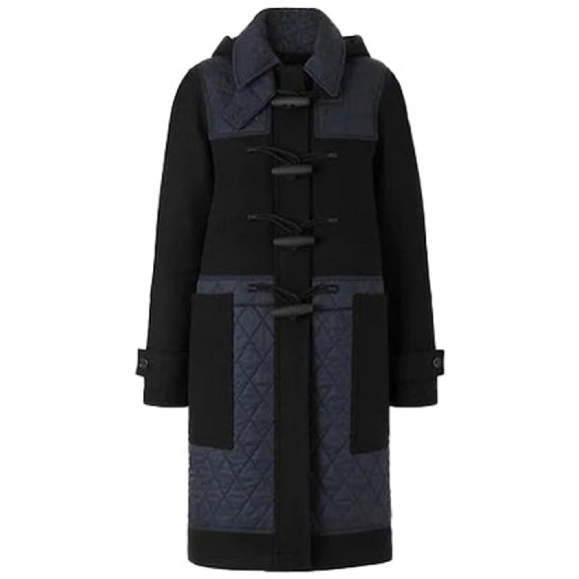Duffle-coat en laine technique avec panneaux matelassés - Black