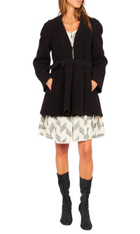 Veste longue kimono en laine - Noir