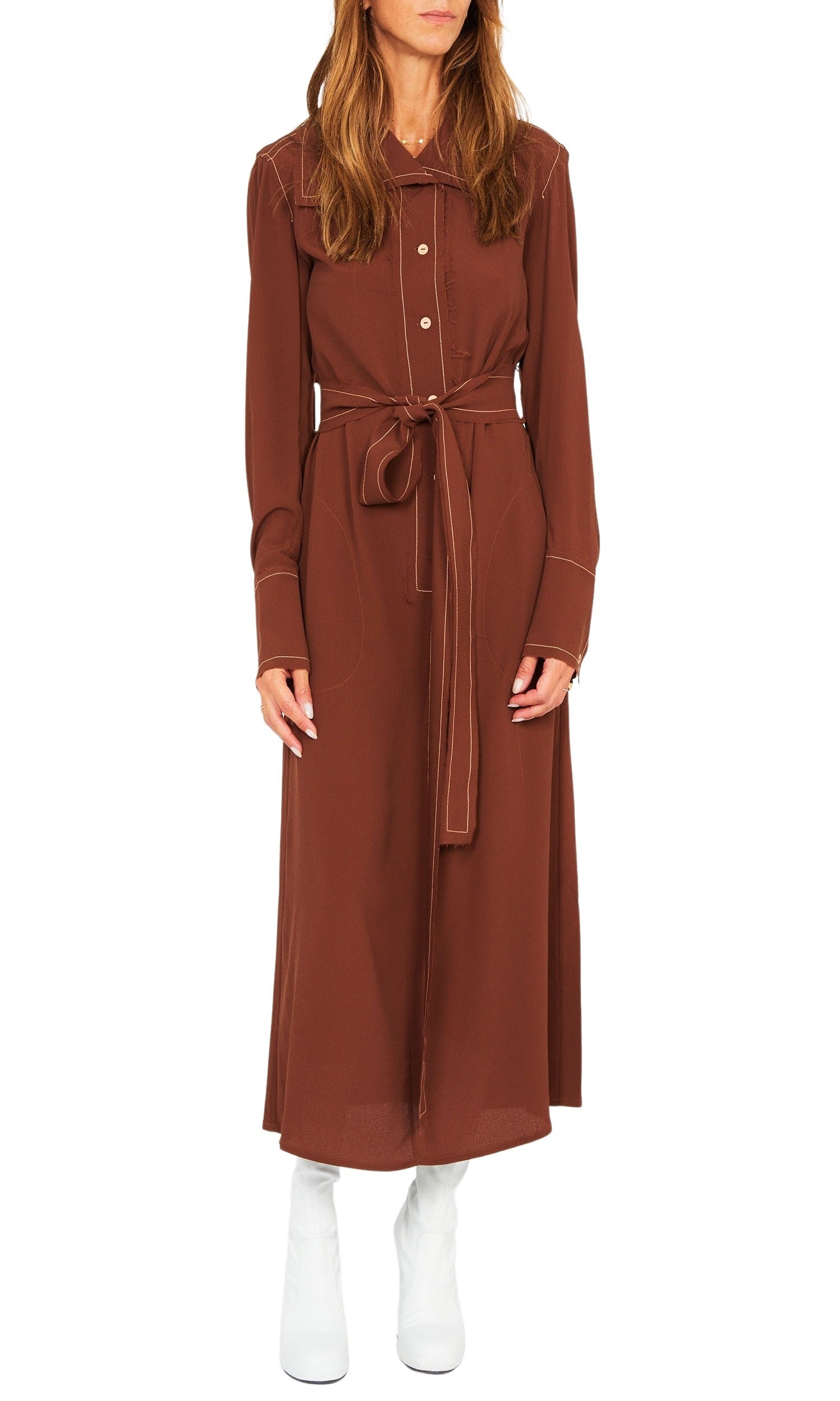 Robe polo longue en crêpe de soie - Choco