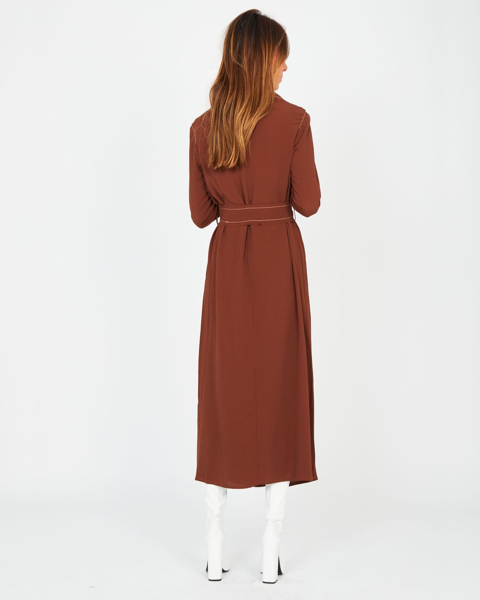 Robe polo longue en crêpe de soie - Choco