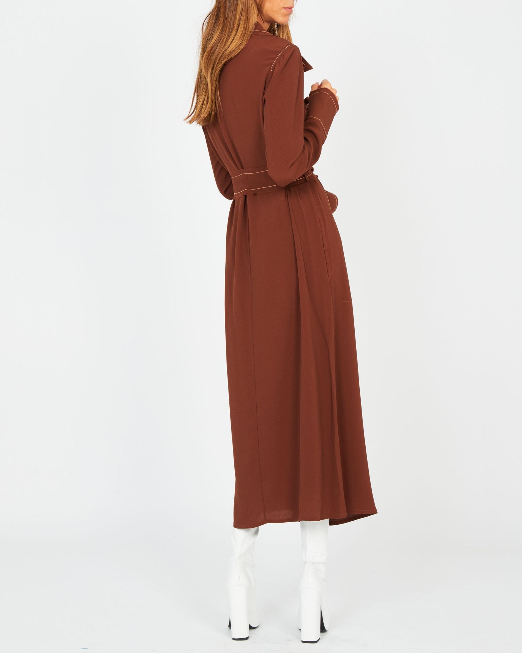 Robe polo longue en crêpe de soie - Choco