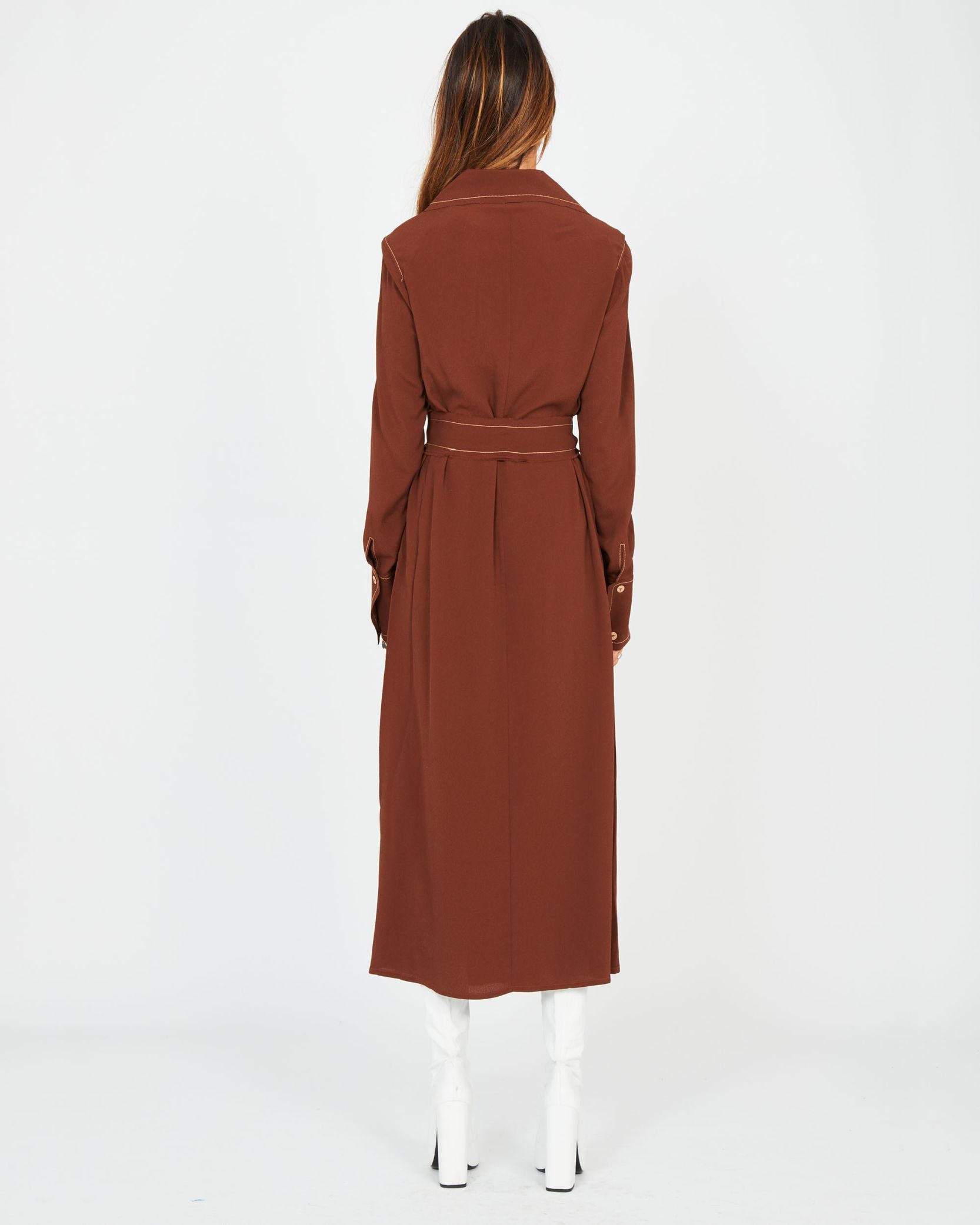 Robe polo longue en crêpe de soie - Choco