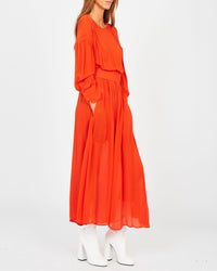 Robe à manches longues en soie - Rouge