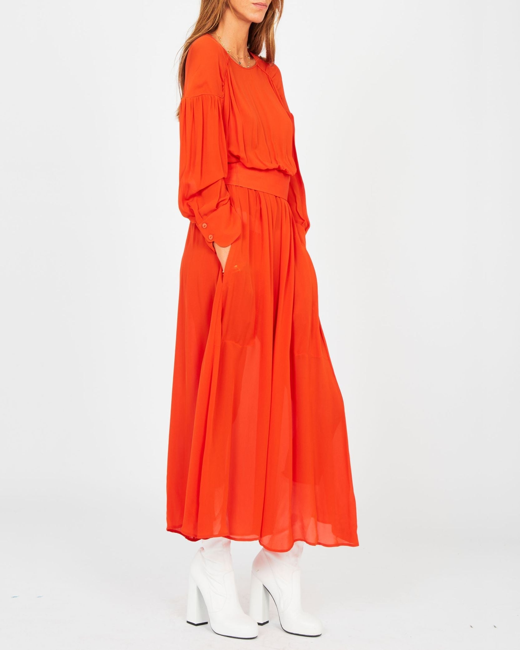 Robe à manches longues en soie - Rouge