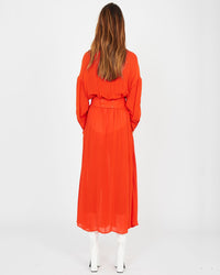 Robe à manches longues en soie - Rouge