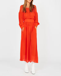 Robe à manches longues en soie - Rouge