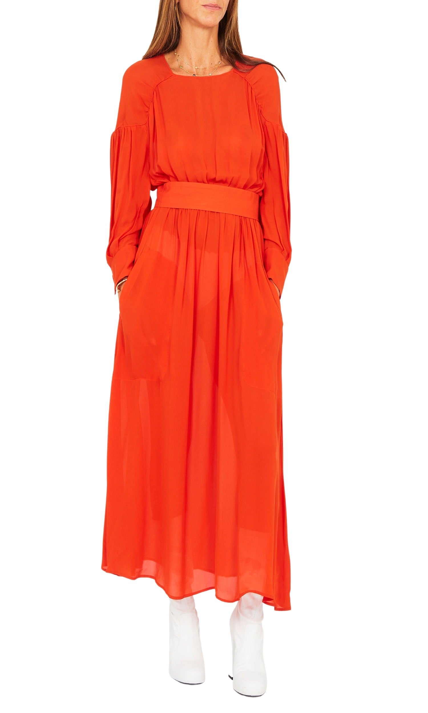Robe à manches longues en soie - Rouge
