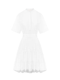 Robe manches courtes à col mao - White