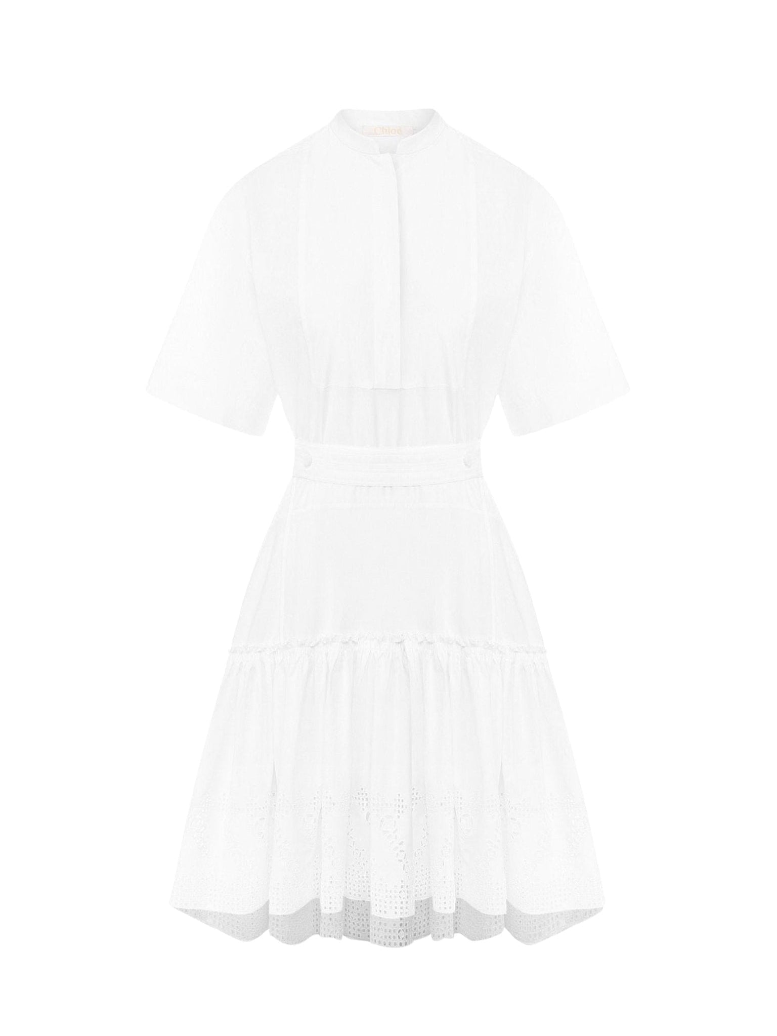 Robe manches courtes à col mao - White