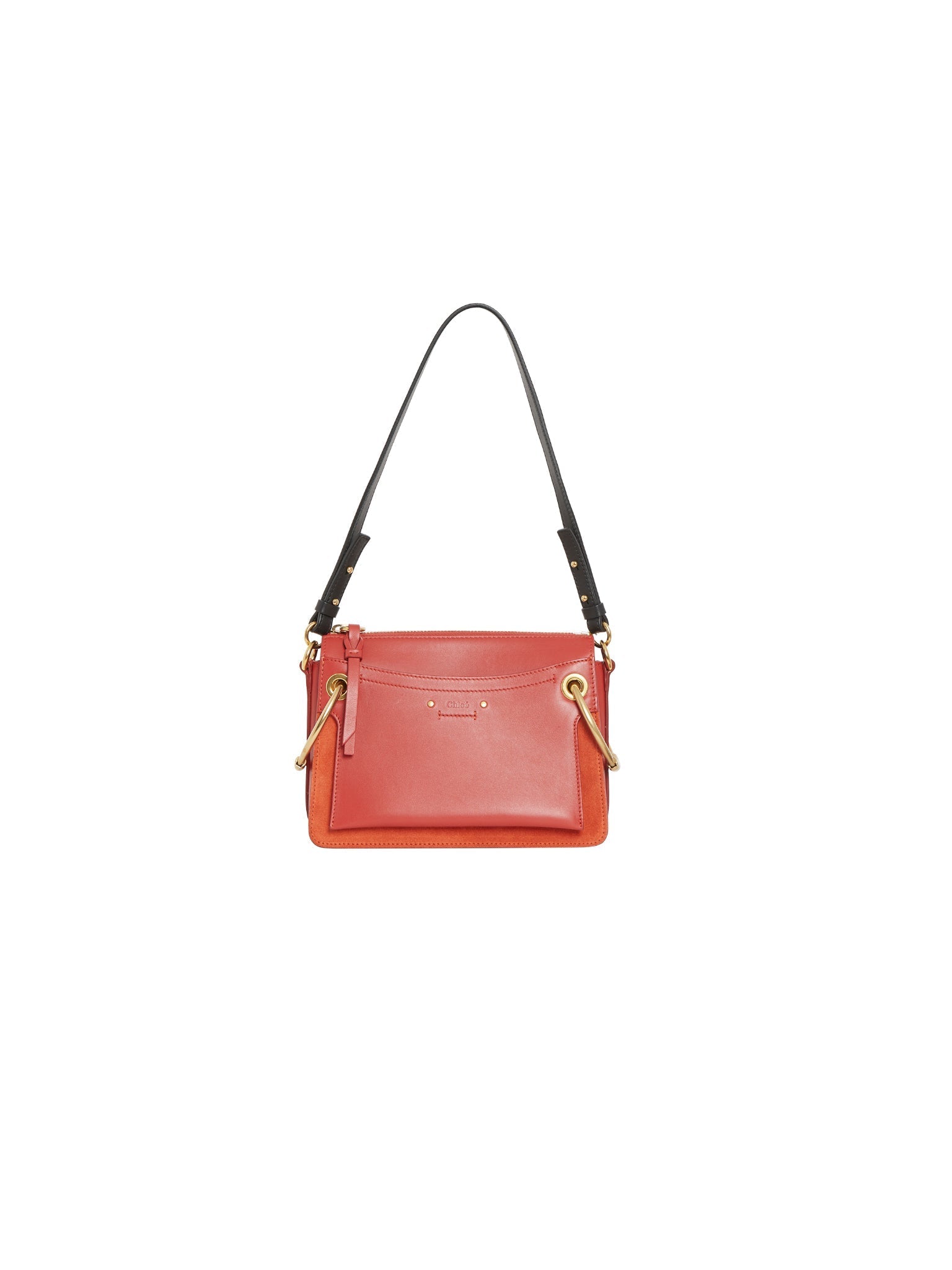 Sac Roy à bandoulière en cuir lisse et suédé - Rouge Terreux