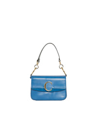 Sac C à bandoulière en cuir brillant - Bleu Fumé