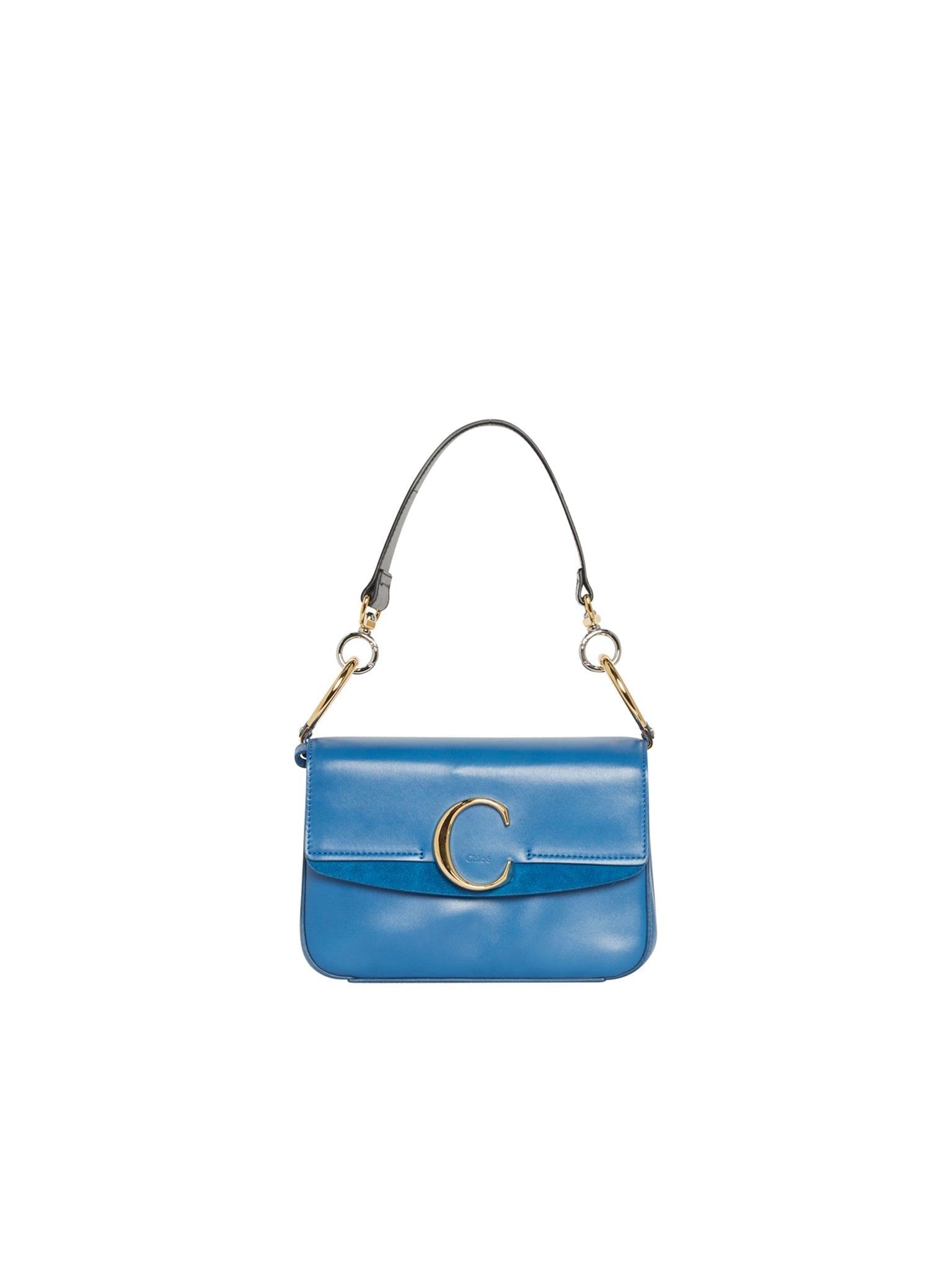 Sac C à bandoulière en cuir brillant - Bleu Fumé