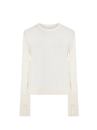 Pull à col rond poignets fendues en laine - Off White