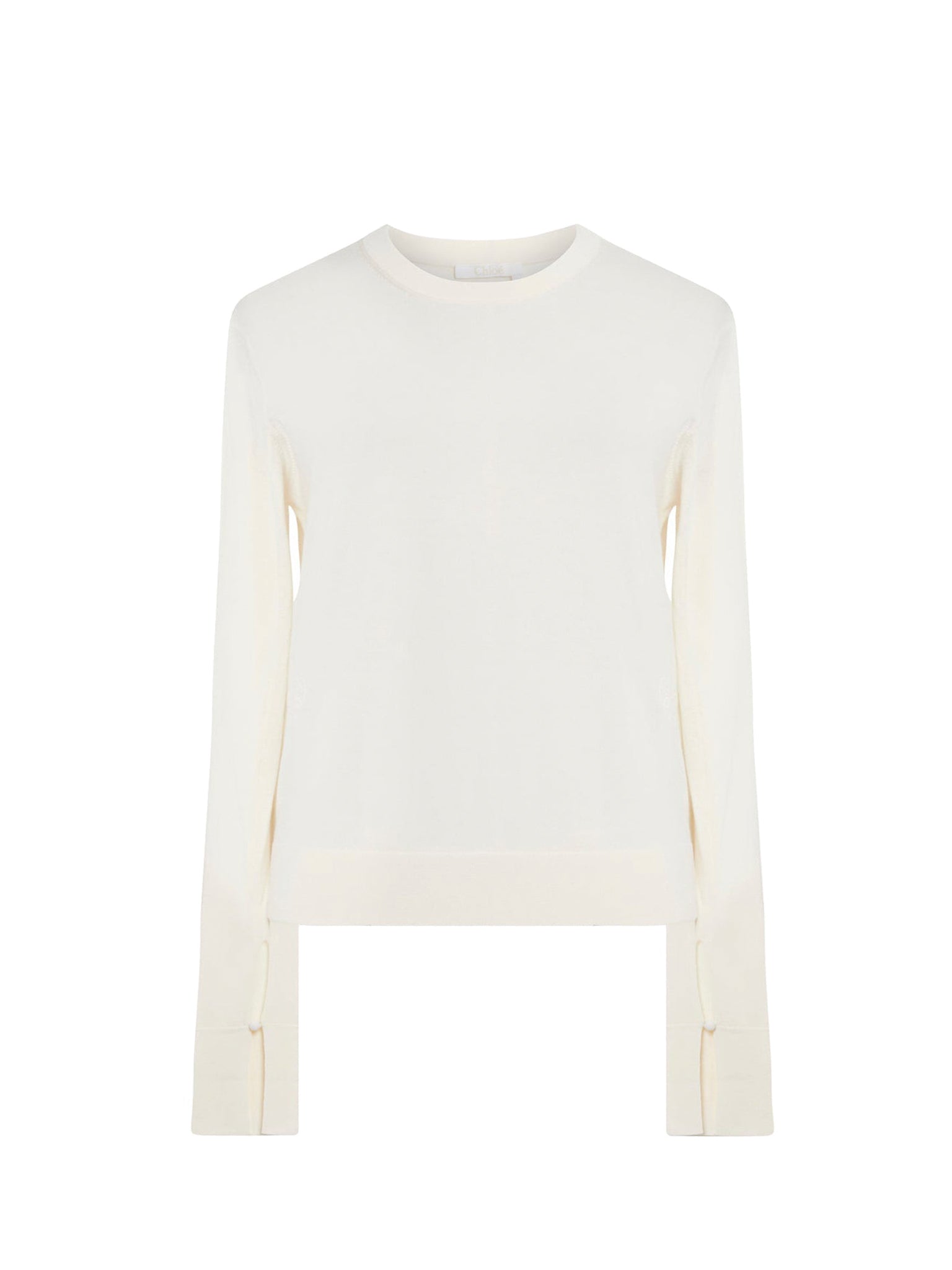 Pull à col rond poignets fendues en laine - Off White