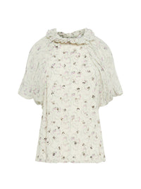 Top en georgette de soie imprimé fleur ikat - Blanc Violet
