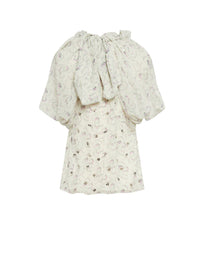 Top en georgette de soie imprimé fleur ikat - Blanc Violet