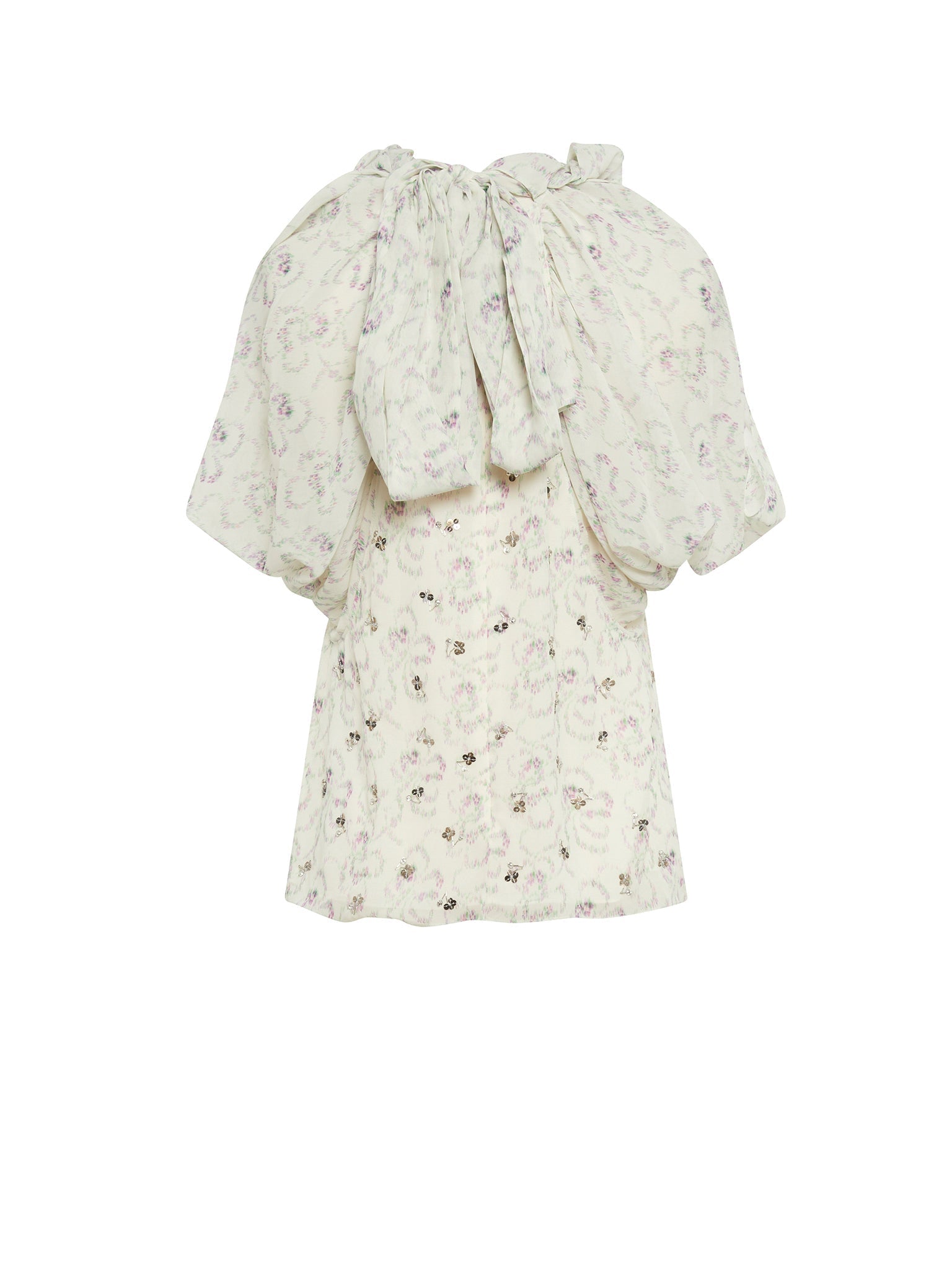 Top en georgette de soie imprimé fleur ikat - Blanc Violet