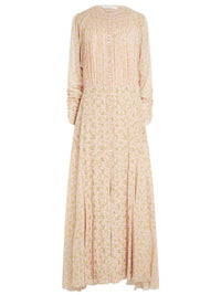Robe longue boutonnée imprimée en soie - Pink & Green