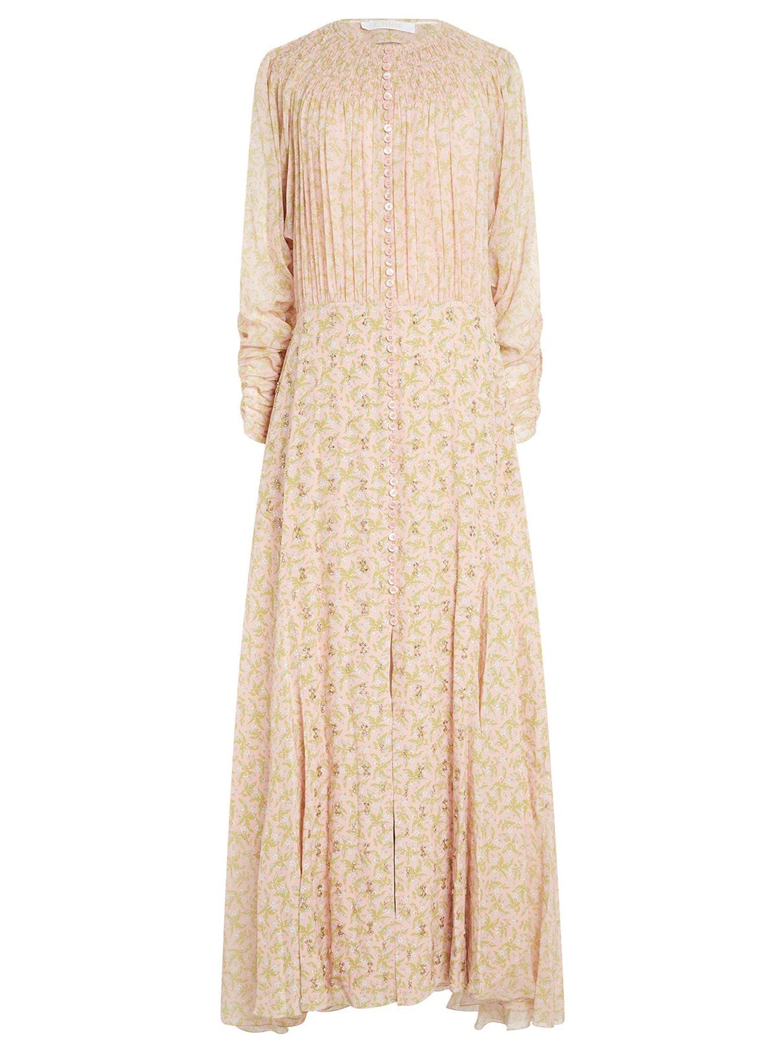 Robe longue boutonnée imprimée en soie - Pink & Green