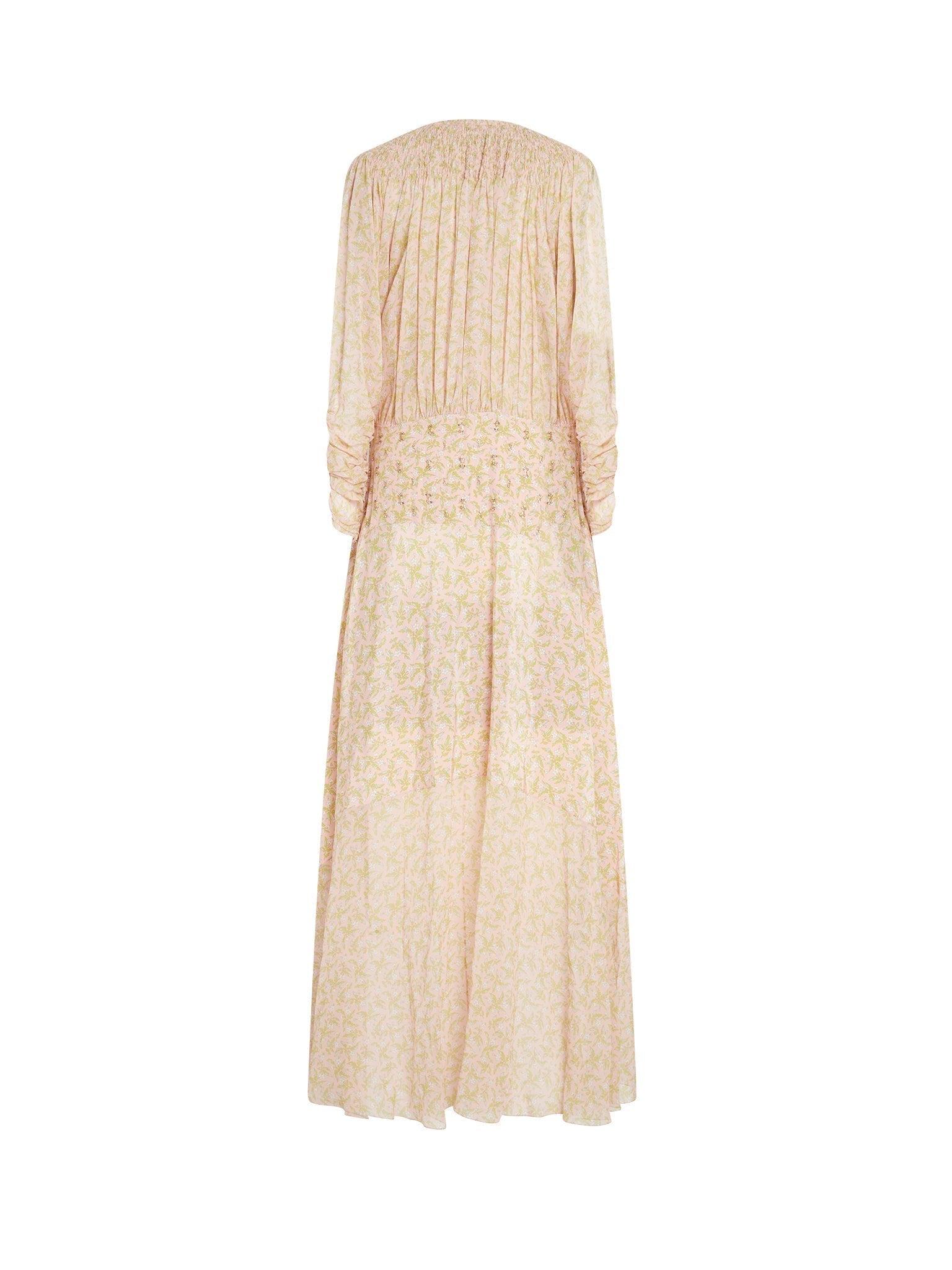 Robe longue boutonnée imprimée en soie - Pink & Green