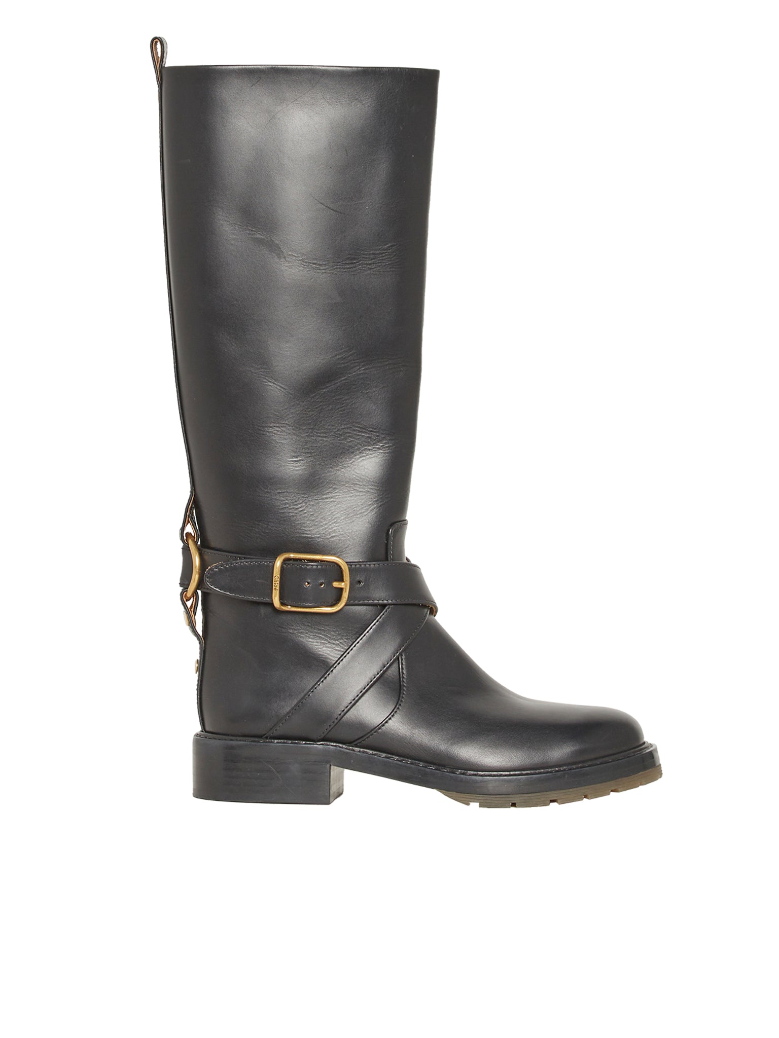 Bottes hautes à boucle en cuir - Noir