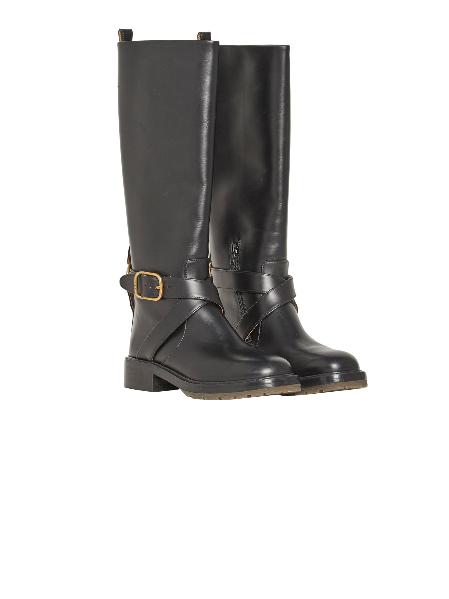 Bottes hautes à boucle en cuir - Noir