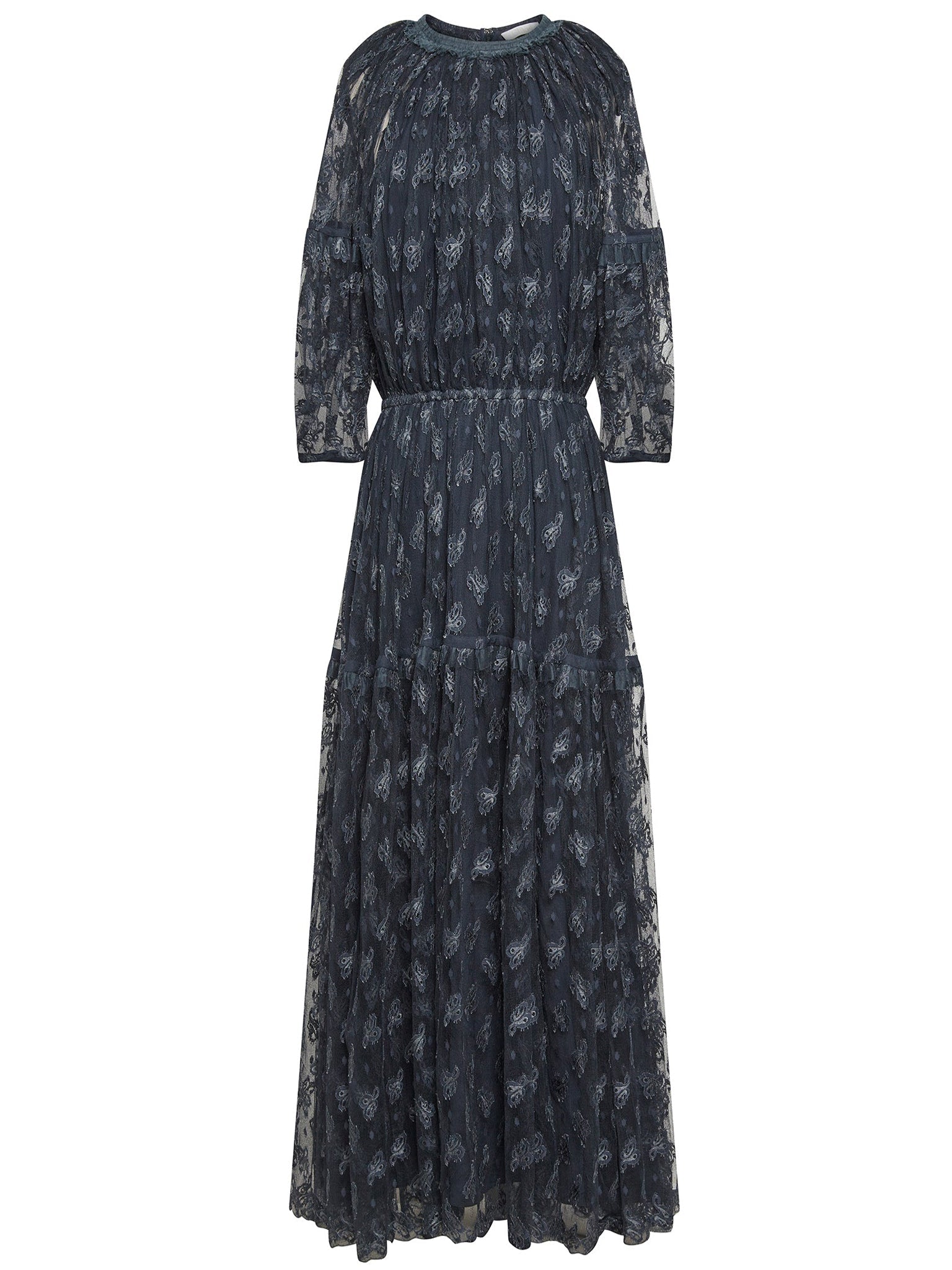 Robe en dentelle fine Paisley - Bleu Abysse