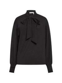 Blouse à col noué en laine - Noir