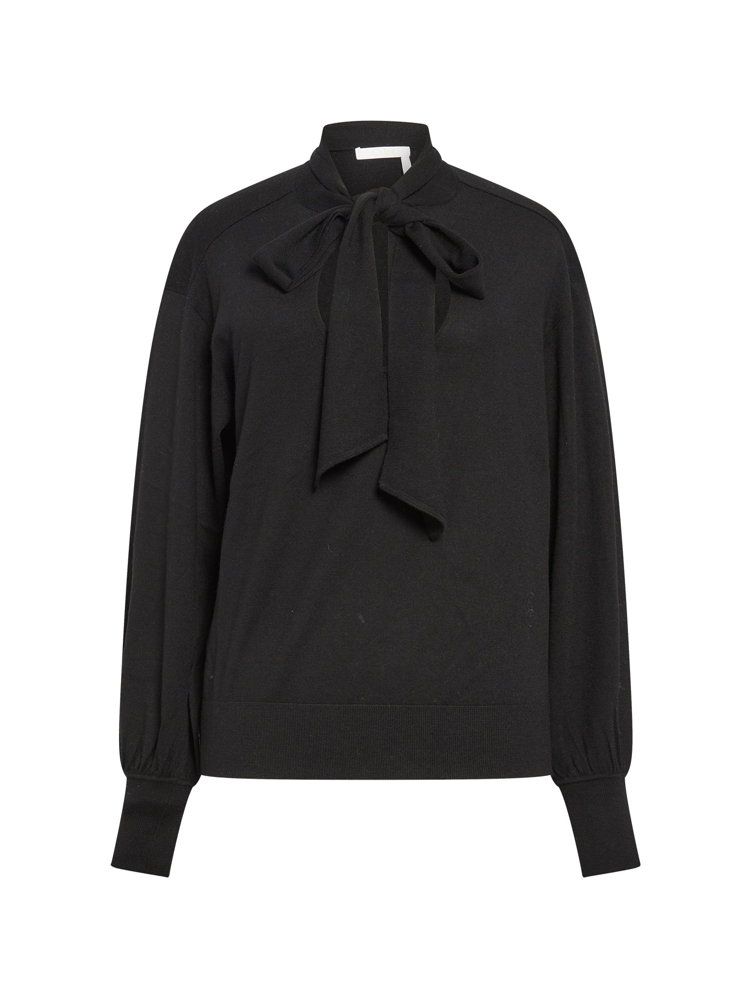 Blouse à col noué en laine - Noir