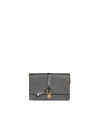 Pochette Alphabet en cuir grainé et brillant sur chaîne - Noir
