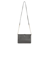Pochette Alphabet en cuir grainé et brillant sur chaîne - Noir