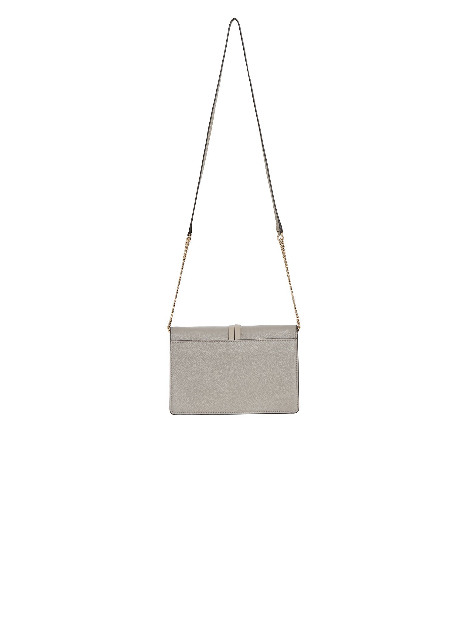 Pochette Alphabet en cuir grainé et brillant sur chaîne - Cachemire Gris