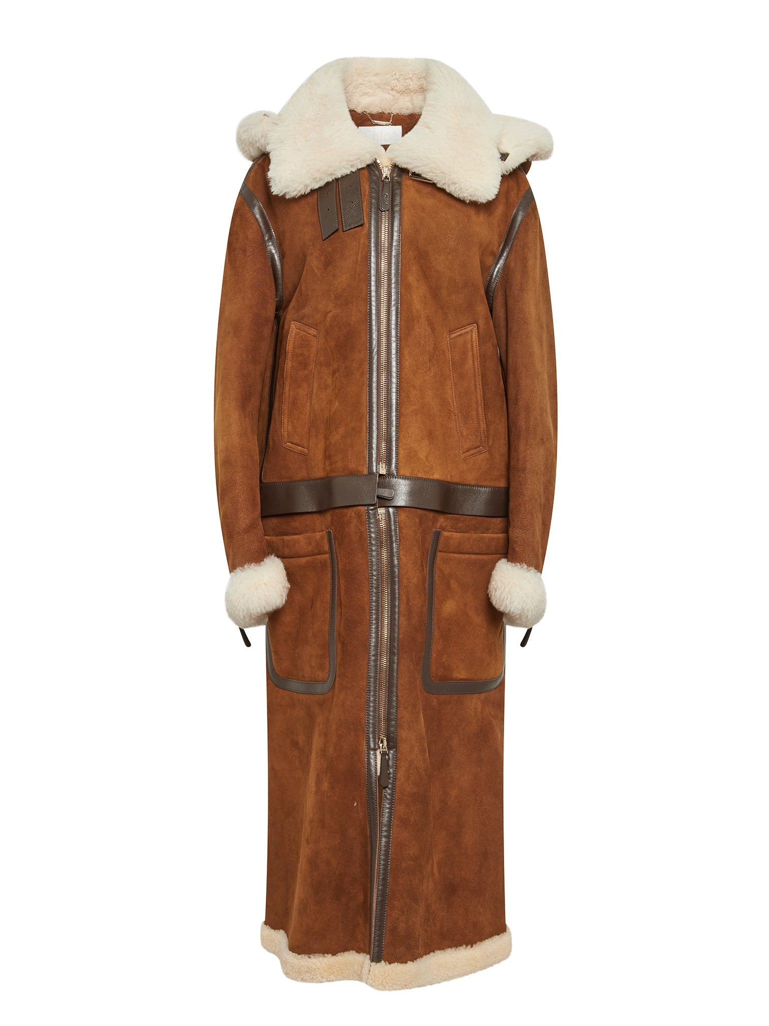 Manteau en peau de mouton mérinos et daim - Vrai Marron