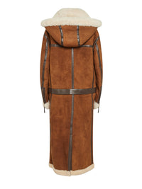 Manteau en peau de mouton mérinos et daim - Vrai Marron
