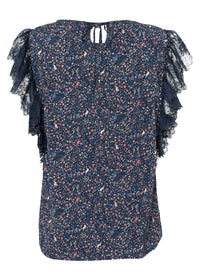 Top à motif fleuri et manches dentelle - Multicolor Blue
