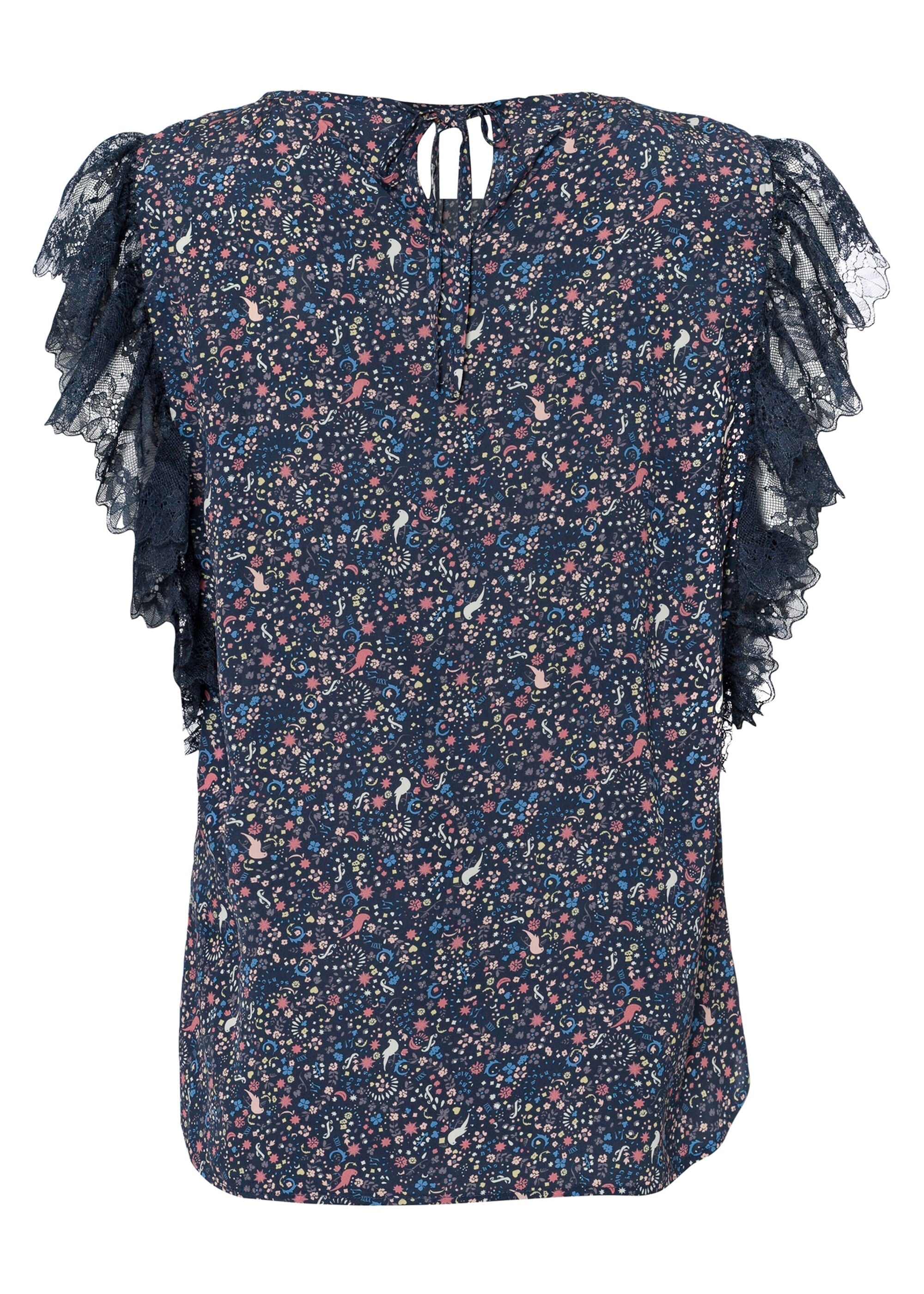 Top à motif fleuri et manches dentelle - Multicolor Blue