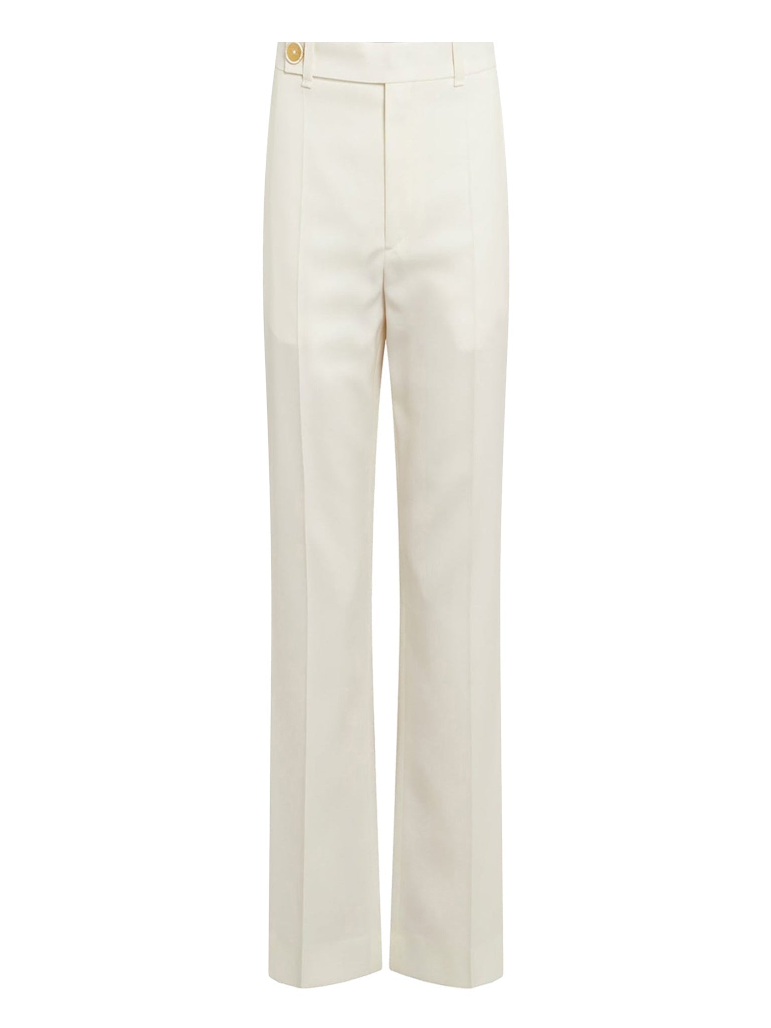 Pantalon droit avec bouton sur le côté en laine - Seedpearl Beige