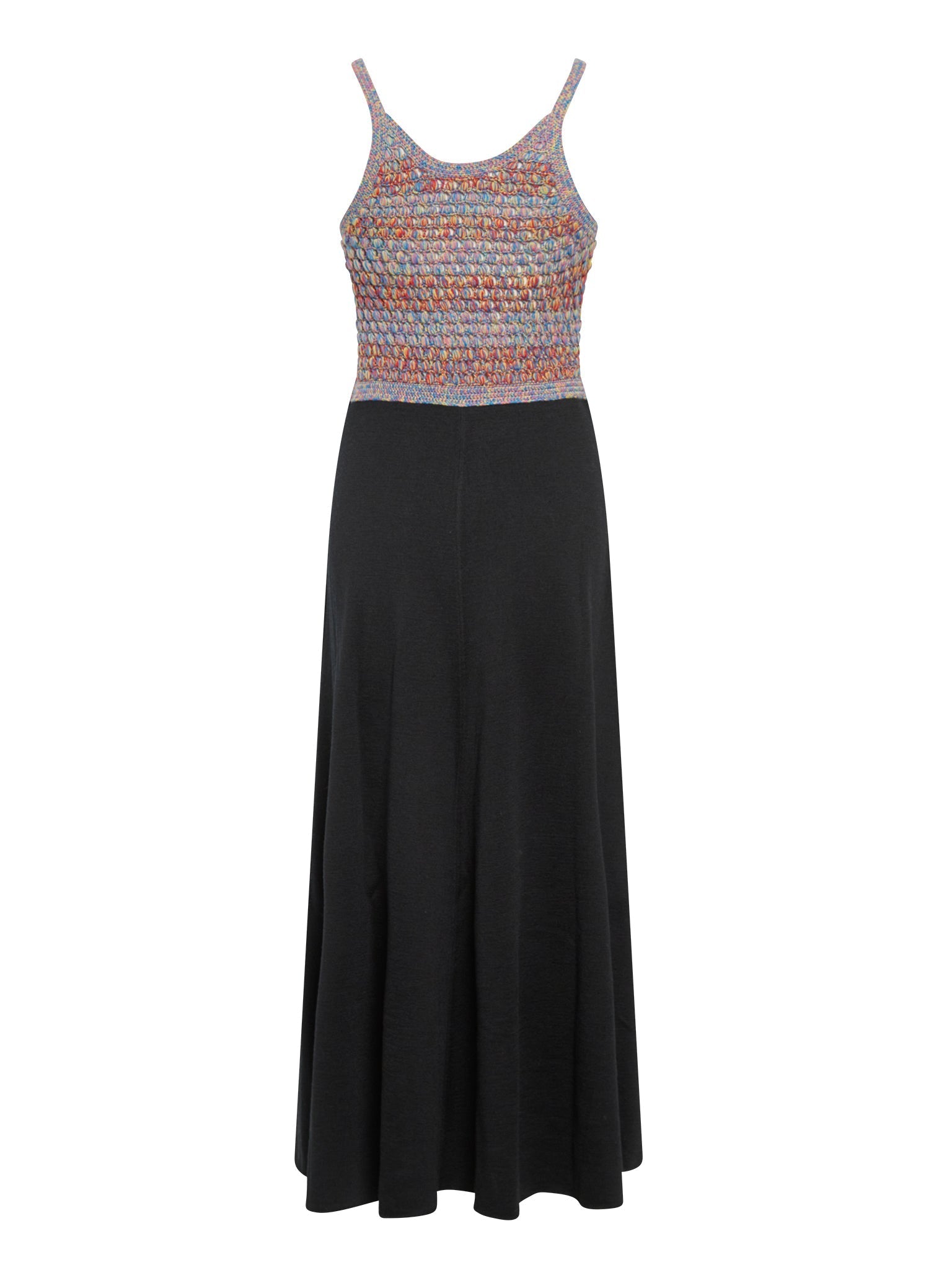 Robe en tricot de soie mérinos et crochet - Noir