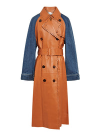 Manteau en cuir et soie - Orange Bleu