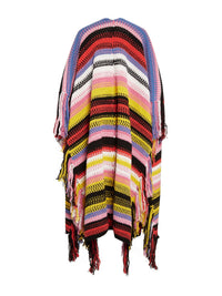 Manteau poncho à rayures horizontales en cachemire - Multicolor