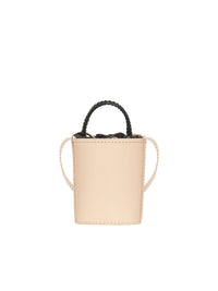 Sac panier Louela en cuir végétal avec couverture et cuir - Beige Fleuri