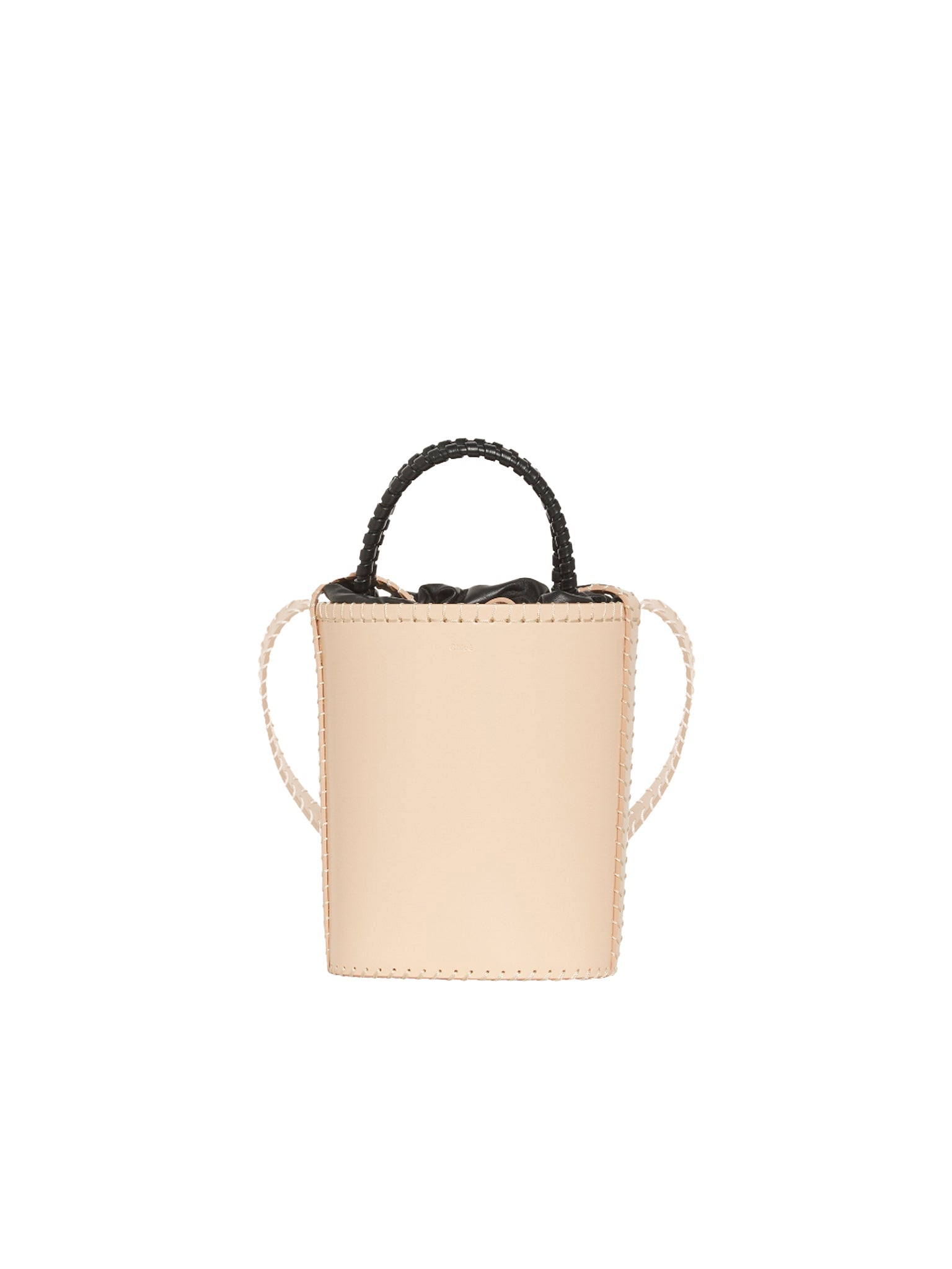 Sac panier Louela en cuir végétal avec couverture et cuir - Beige Fleuri