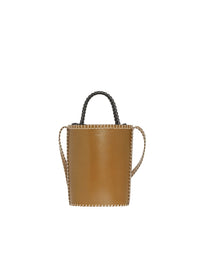 Sac panier Louela en cuir végétal avec couverture et cuir - Ambre Olive
