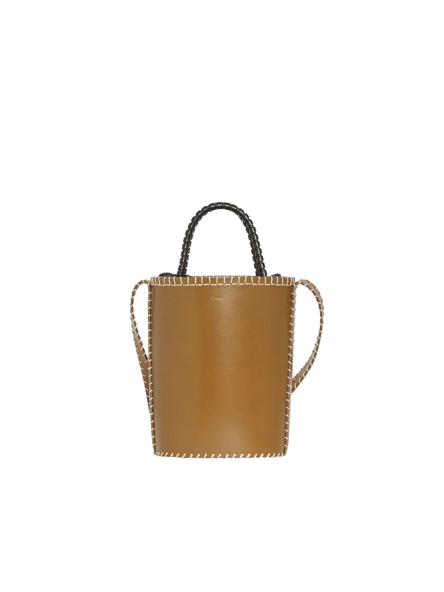 Sac panier Louela en cuir végétal avec couverture et cuir - Ambre Olive