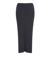 Jupe en tricot côtelé de laine et cachemire - Bleu Nuit Foncé